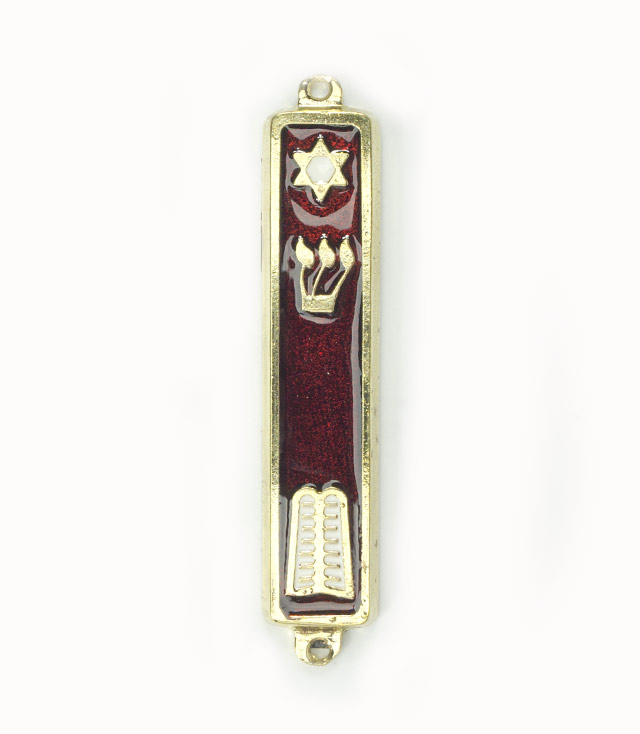 Mezuzah: Burgundy - Gold Tone