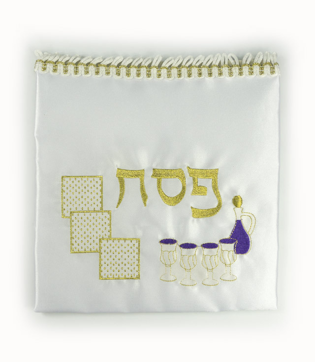 Matzah Tosh: Gold-Lettered Silk - White