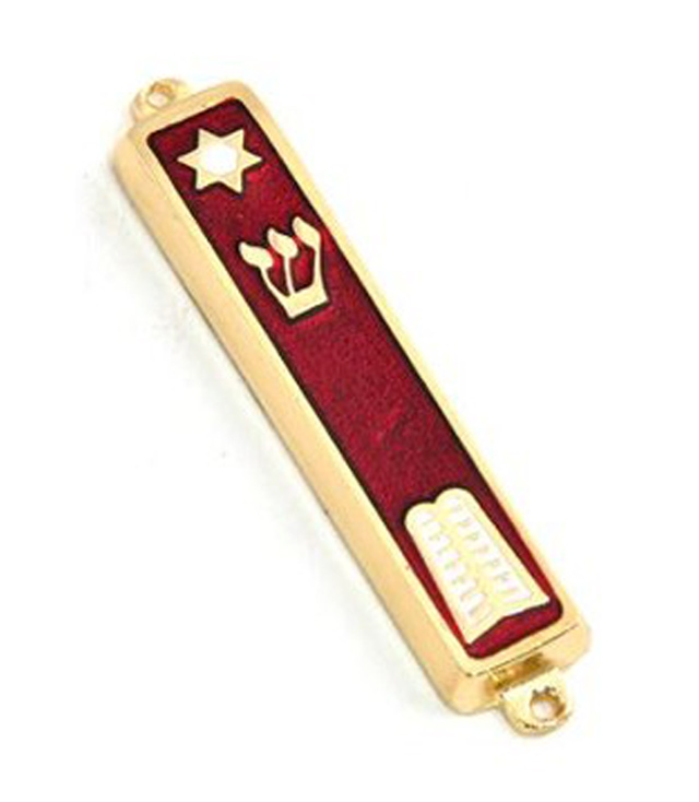 Mezuzah: Red Enameled 10 Commandments