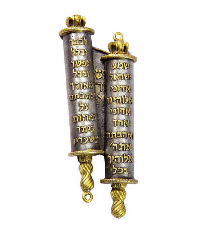 Mezuzah: Dual-Chamber Pewter Torah